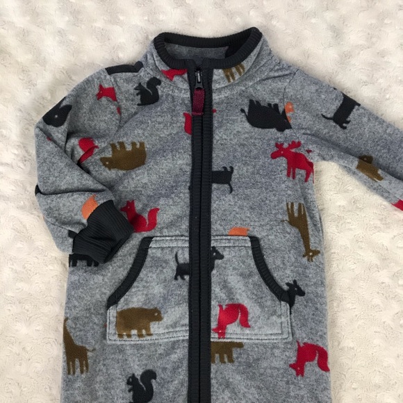 Carter's Other - Carter’s Fleece Romper Gray Black Animal Print Size 6 Months